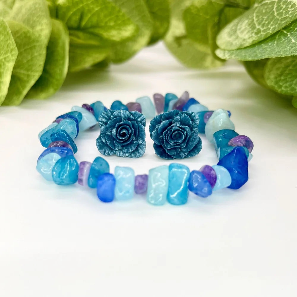Aqua Quartzite Amethyst Chips Bracelet
