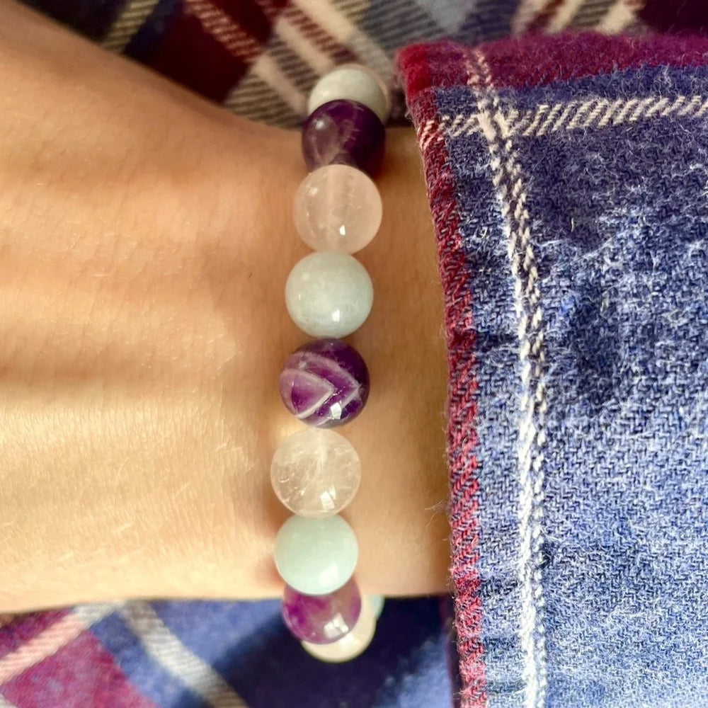 Amethyst Aquamarine Rose Quartz Bracelet