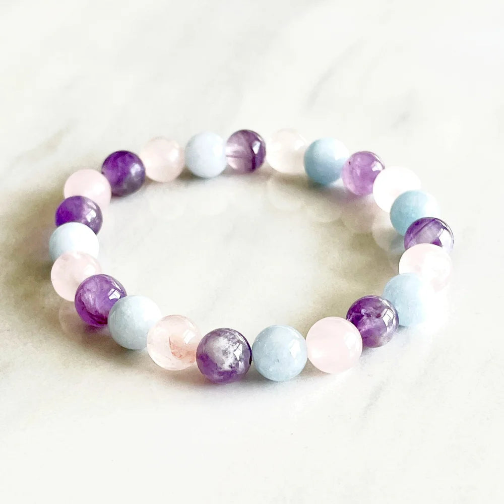 Amethyst Aquamarine Rose Quartz Bracelet