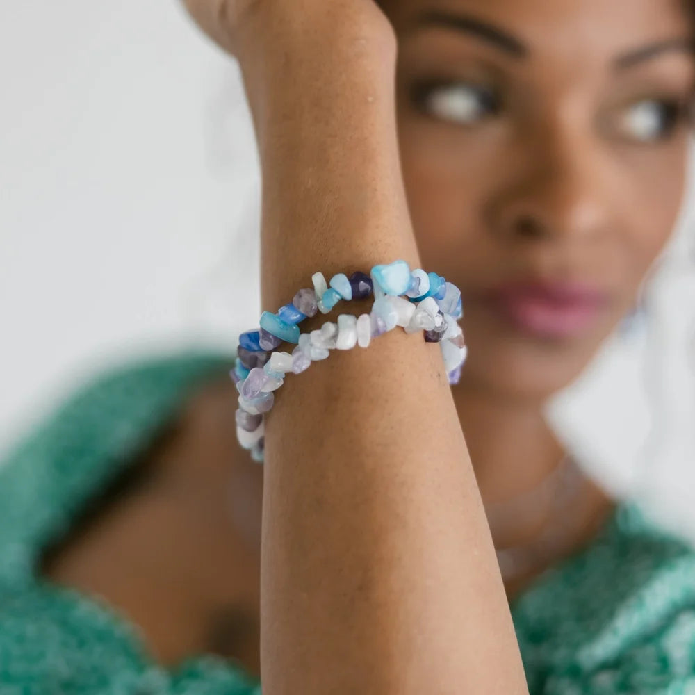 Aqua Quartzite Amethyst Chips Bracelet