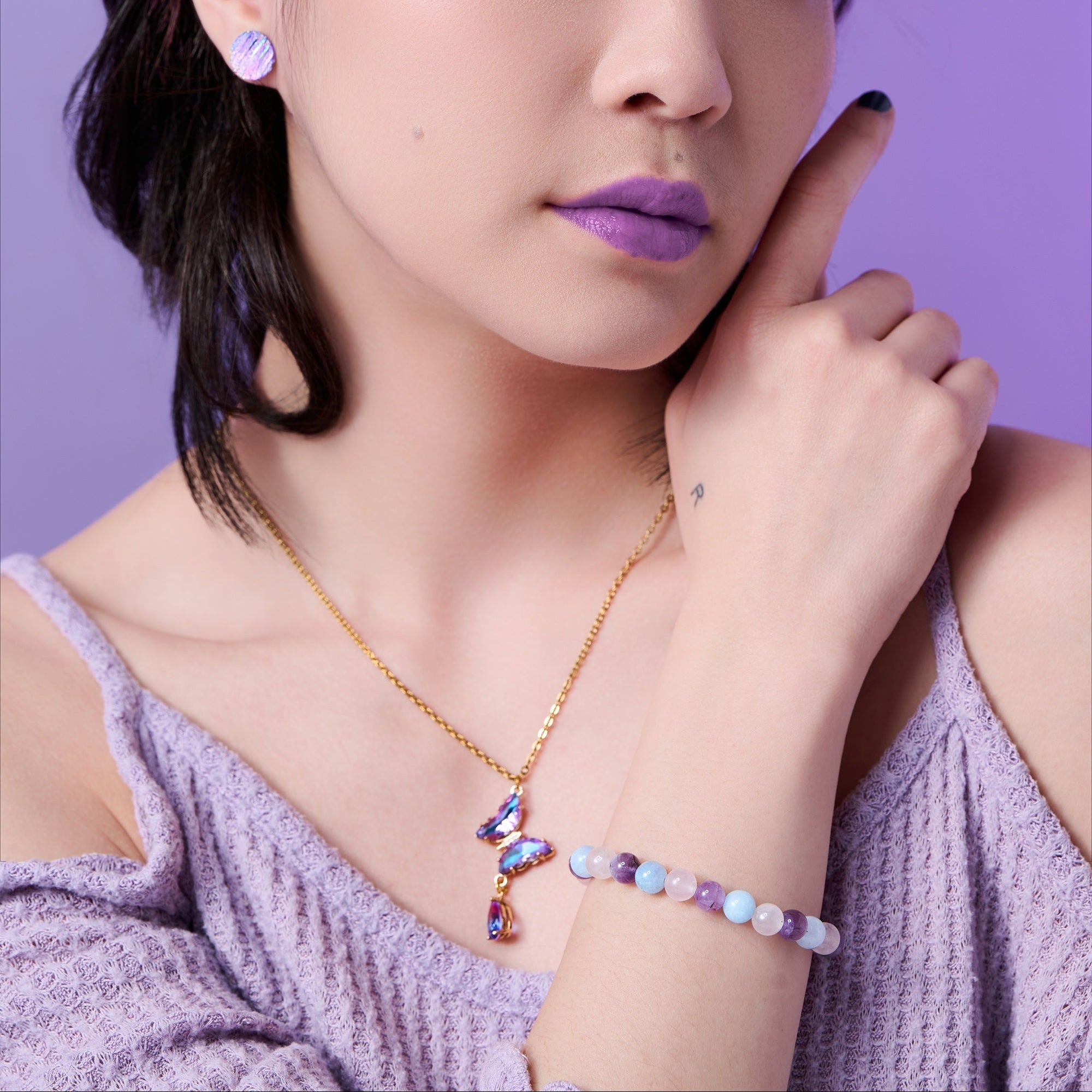 Amethyst Aquamarine Rose Quartz Bracelet