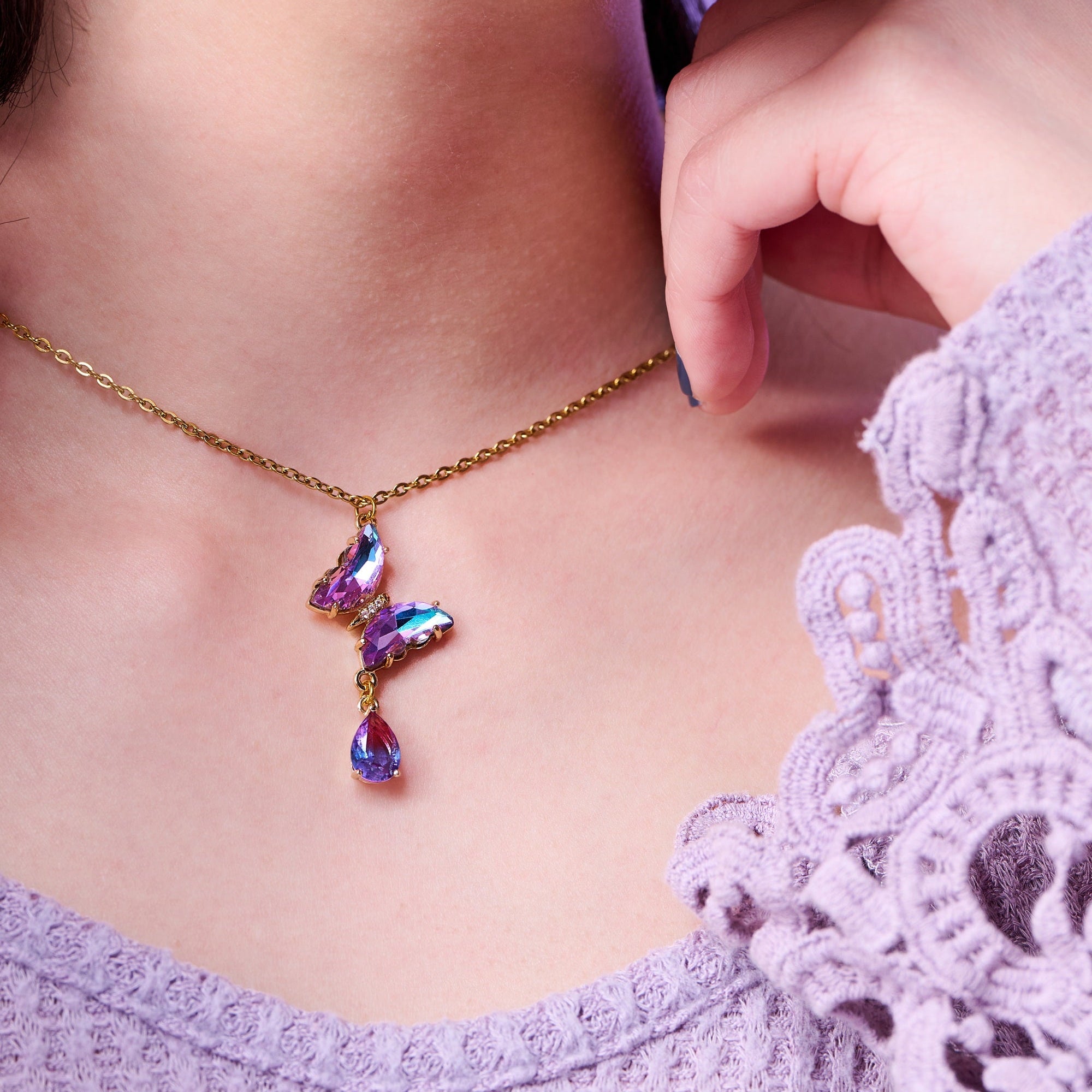 Crystal Butterfly Y Necklace