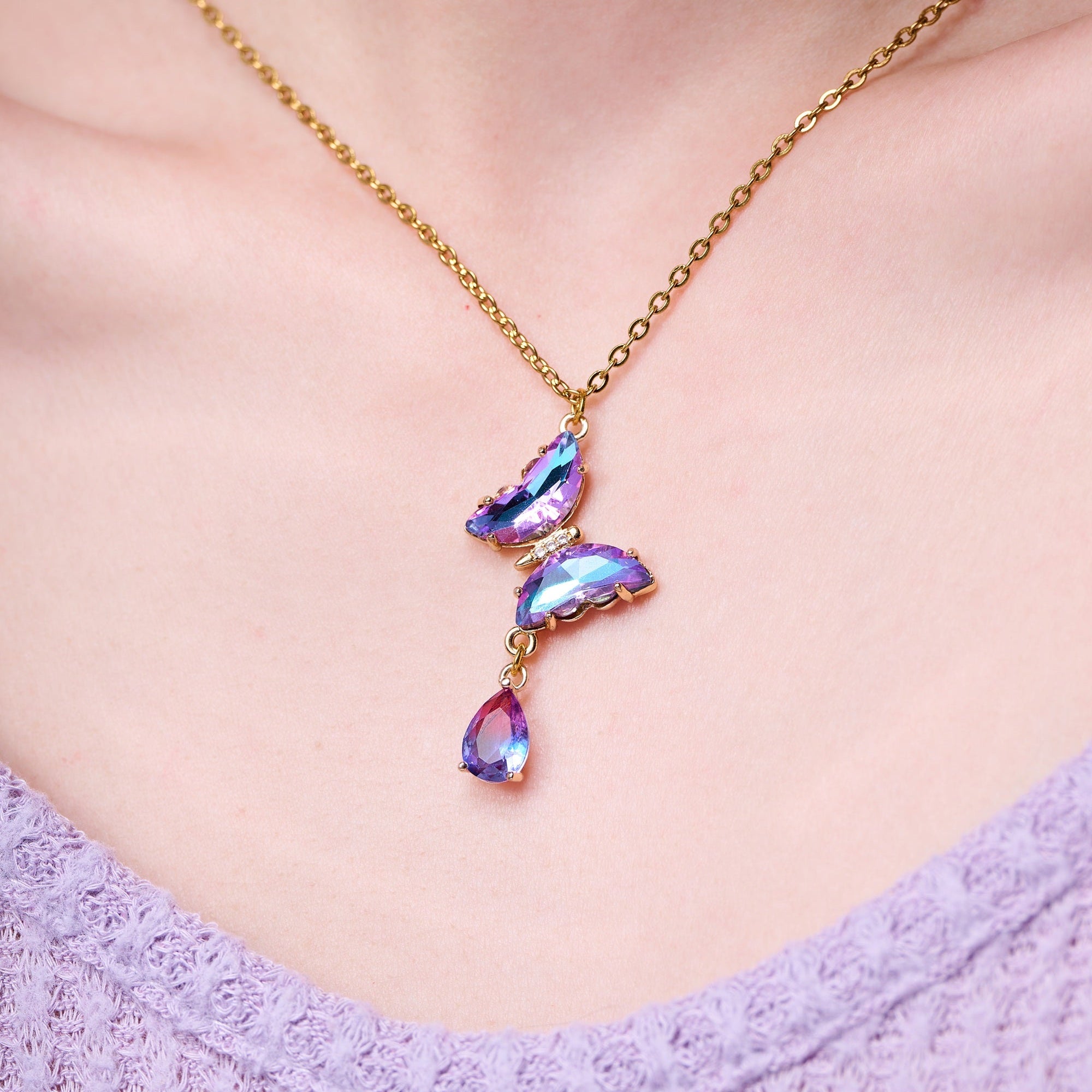 Crystal Butterfly Y Necklace