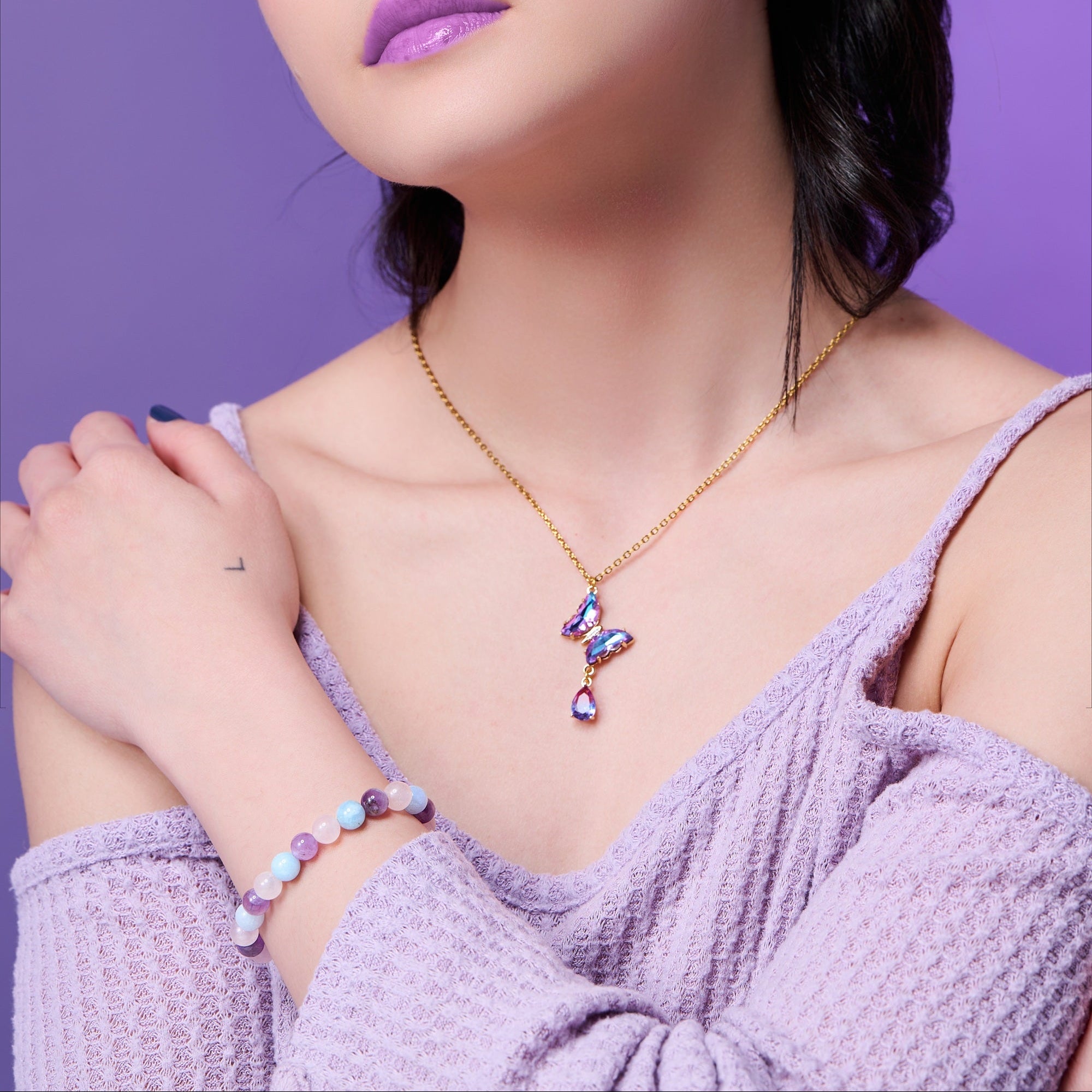 Crystal Butterfly Y Necklace