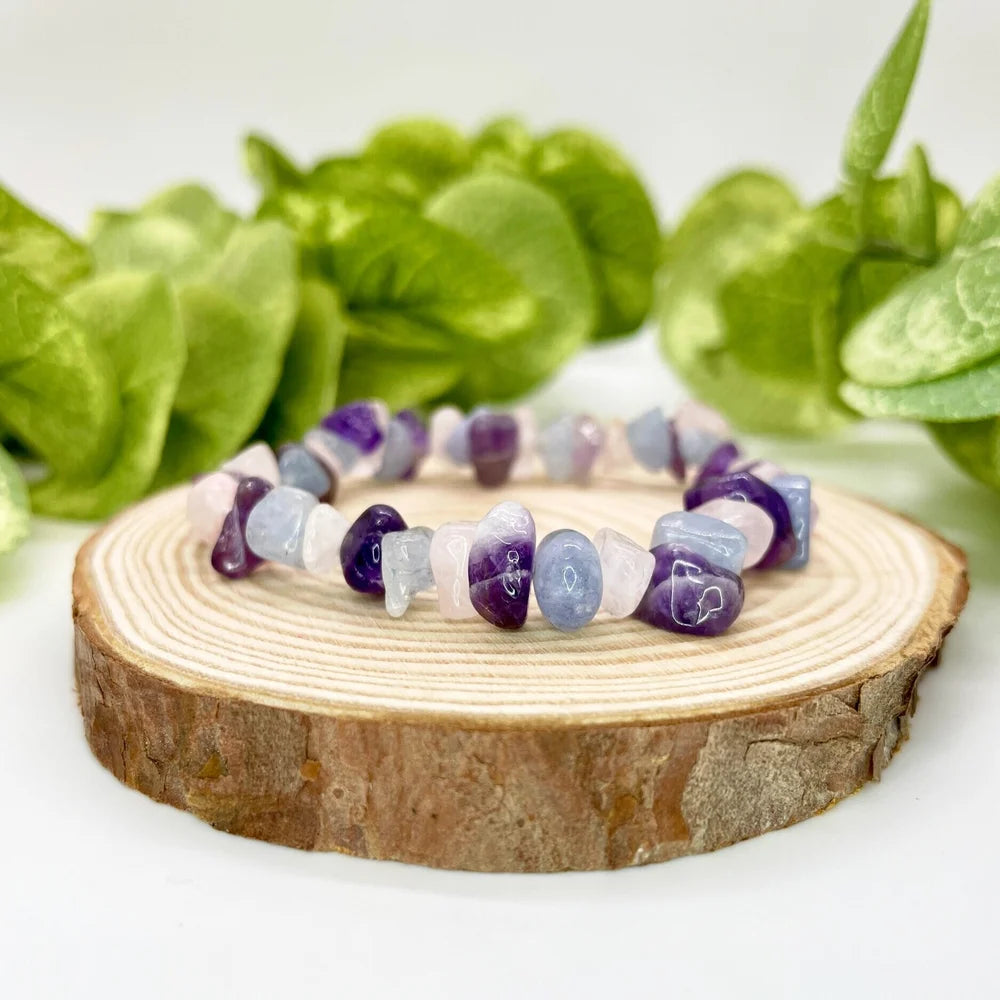Amethyst Aquamarine Rose Quartz Chips Bracelet